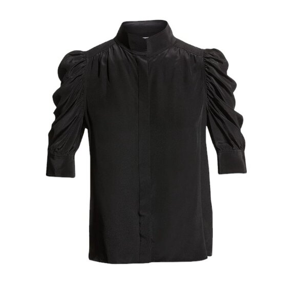 Frame Denim Tops - FRAME Gillian Puff Sleeve Silk Blouse, Black, Large, NWOT